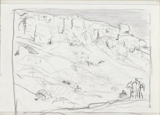 Figure with a Camel in a Rocky Desert Landscape