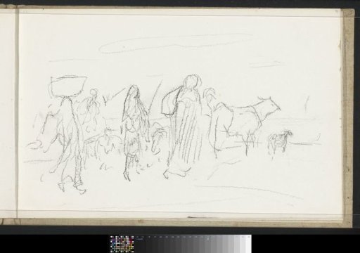 Procession of walking figures with livestock
