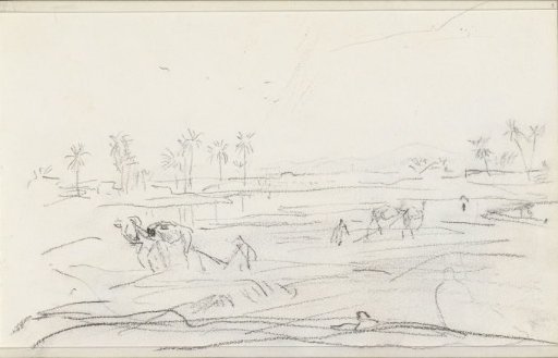Landscape with Camels and Palm Trees by the Nile