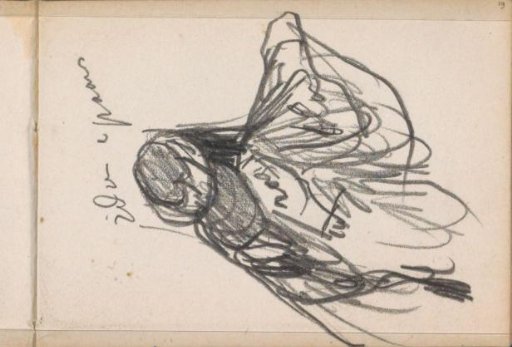 Figure with a headscarf, seen from the back