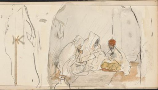 Three seated Algerians in an interior