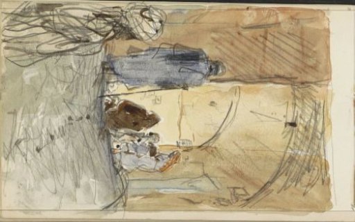Street with figures by a staircase