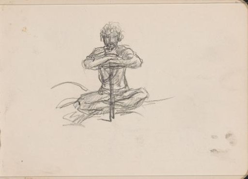 Seated Indian, with arms crossed on a staff