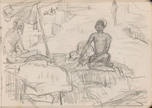 Indians sitting under a parasol
