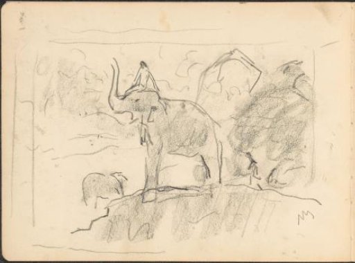 Figure on an elephant in the jungle of Ceylon