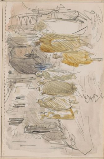 Street with standing figures in a circle