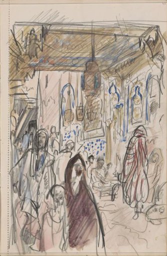 Figures in the interior of a mosque