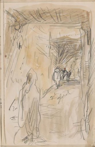 Figures in a covered alley