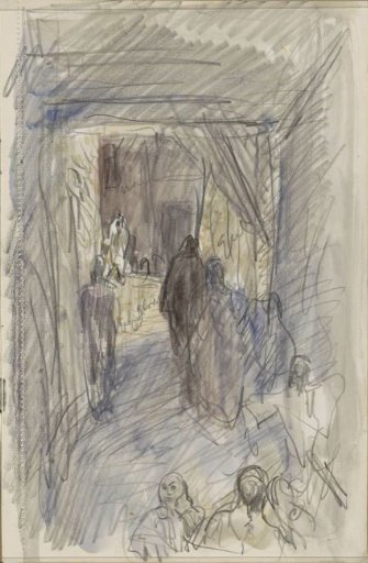 Covered street with figures