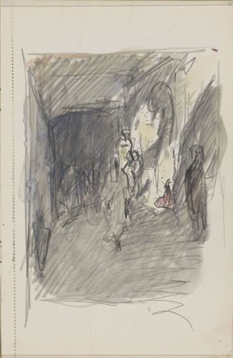 Covered street with figures
