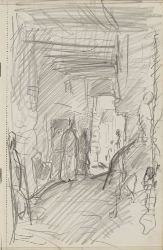 Figures in a covered alley