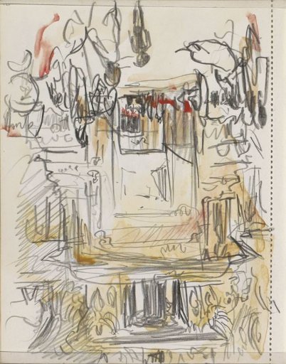 Figures at a portal, possibly of a temple