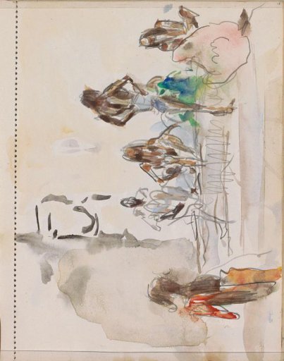 Sitting and standing Indians on a staircase