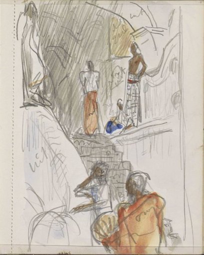 Indians by a temple staircase