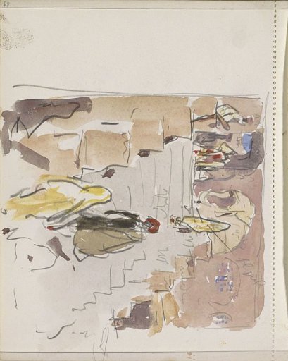 Indians on a staircase, possibly of a temple