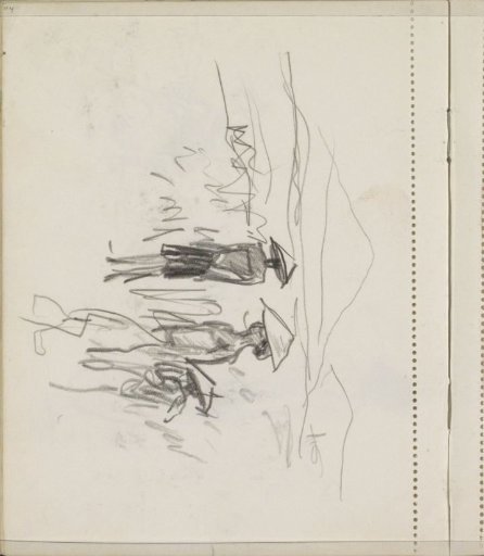 Hilly Landscape with Figures Wearing Straw Hats