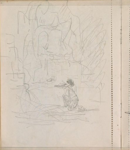Kneeling figure in the interior of the Mendoet Temple on Java