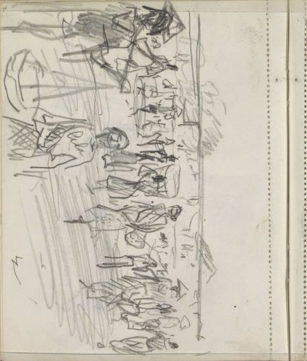 Road with water carriers and figures with basins on their heads