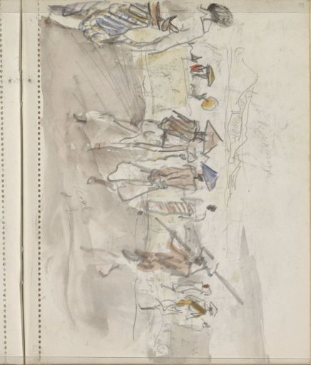 Landscape with Indonesians walking in a group