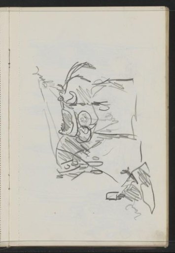Figure seated before a horse with ornate harness