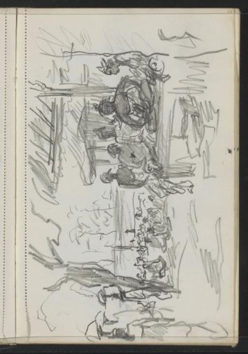 Landscape with seated figures on the grass and on a bench
