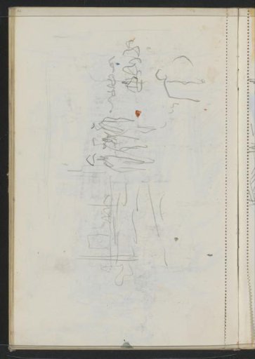 Street with figures with bowls on their heads