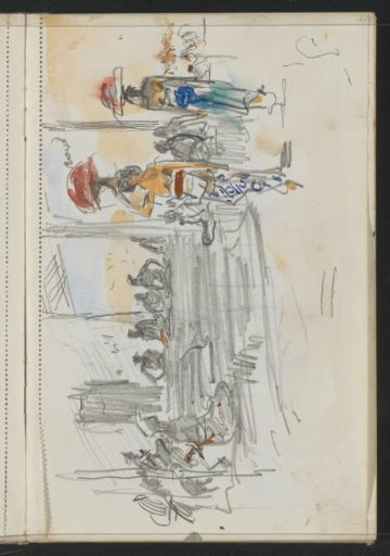 Street with figures on a staircase and women with bowls on their heads