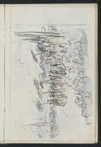 Spectators at a procession by figures with parasols