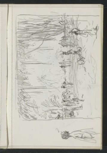 Street with figures in a tree-lined setting