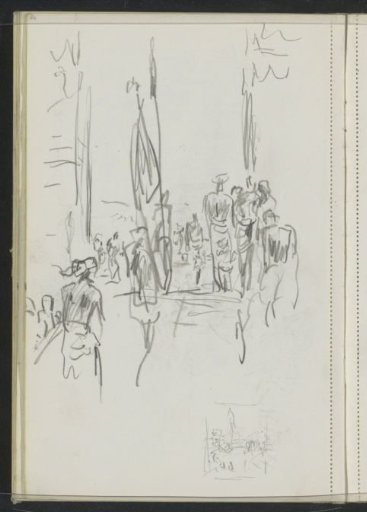 Procession of figures with flags