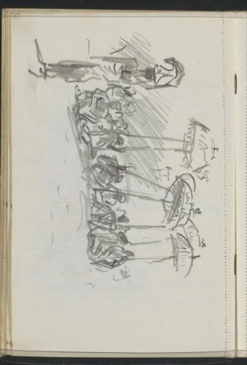 Figures seated under parasols