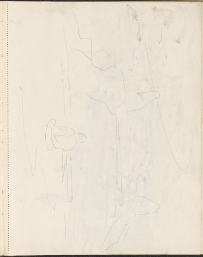 Seated figure before a staircase