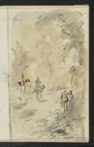 Wooded landscape with riders
