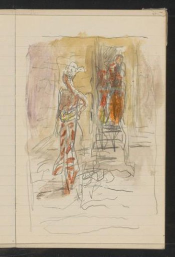 Street with figures at an open door