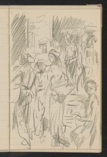 Street with figures carrying bowls