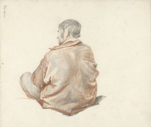 Sitting man, seen from behind