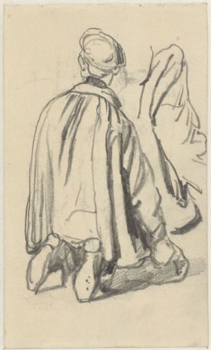 Kneeling man, seen from behind