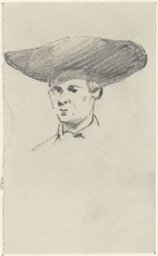 Man's head with a large hat