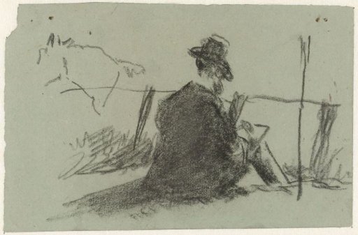 Seated draftsman in a landscape