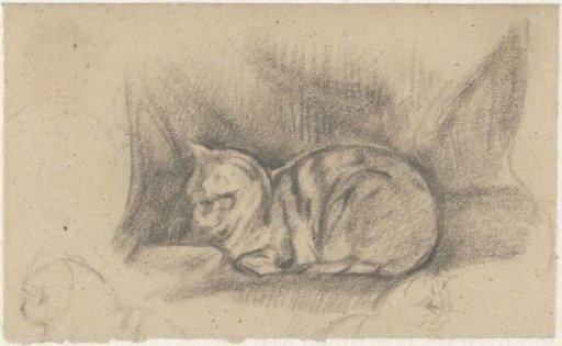 Recumbent cat facing left