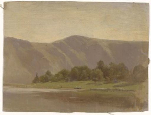 River at the foot of a mountain range