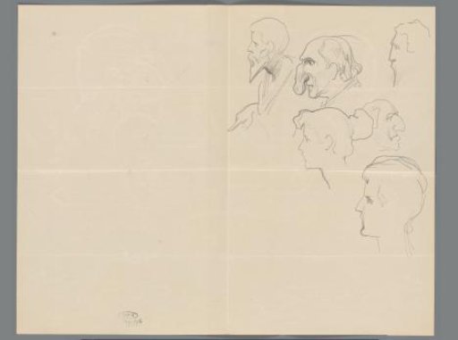 Sketch sheet with various head studies and caricatures