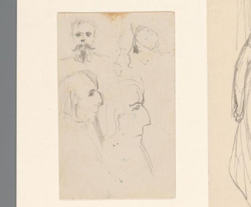 Sketch sheet with four head studies