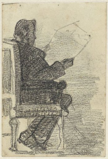 Seated man reading the newspaper