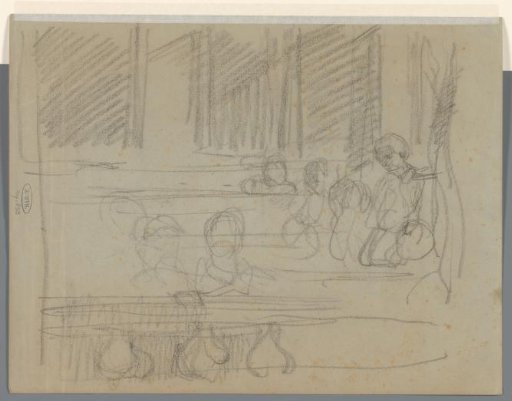 Sketch of a Classroom with Children in the Benches
