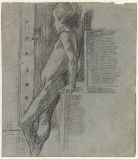 Standing naked boy, facing left