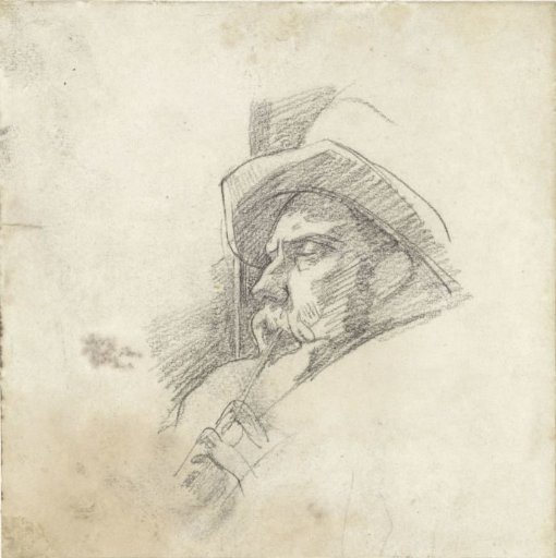 Head of an old man with a hat, facing left