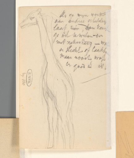 Sketch sheet with a giraffe and text
