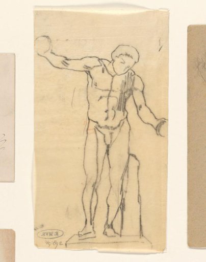 Nude man seen from the front with arms widely spread