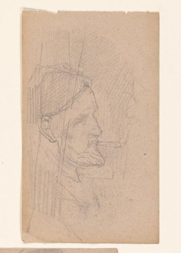 Man with Beard in Profile, Smoking a Cigarette